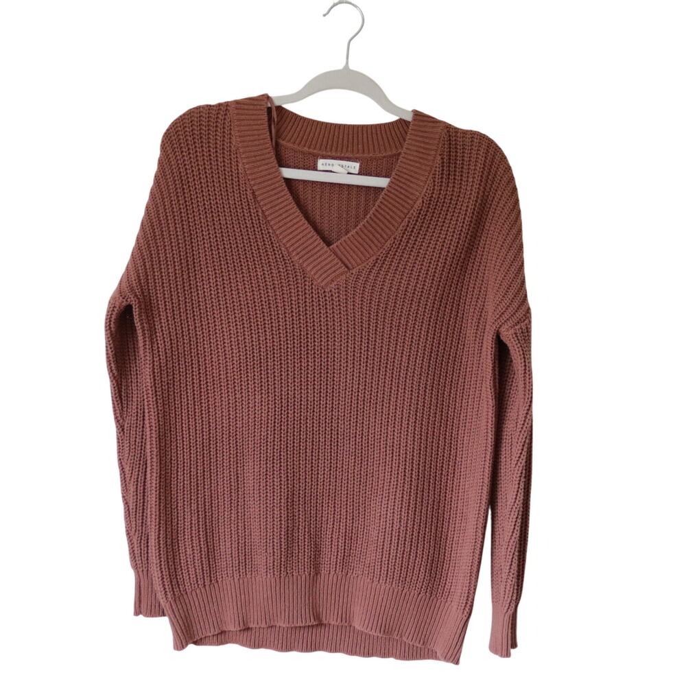 Aeropostale Women's Pink V-Neck‎ Oversized Sweater XS